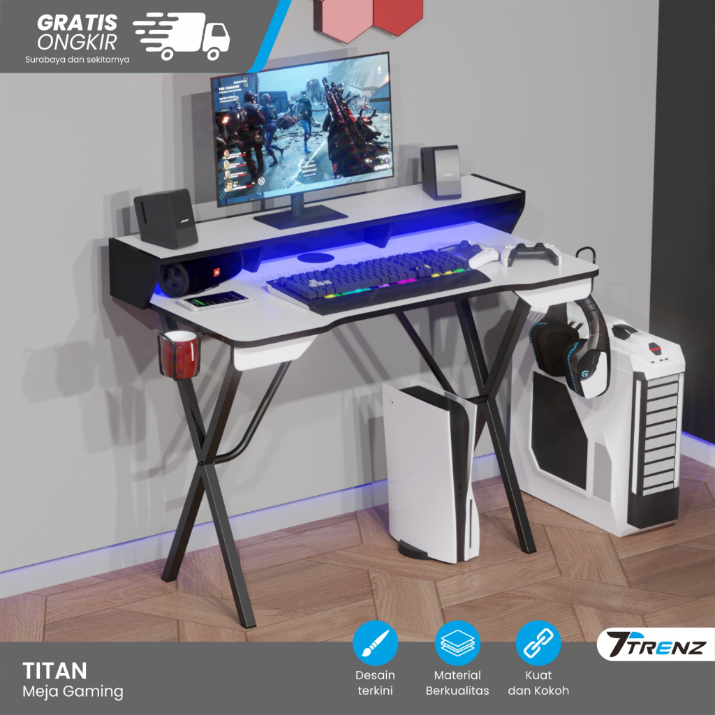 Trenz Furniture - Meja Komputer Meja Gaming Meja PC Meja Laptop LED Minimalis Terlaris Matkens