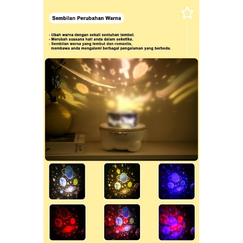 [ PPLUS ] LAMPU TIDUR PROYEKTOR LANGIT BULAN BINTANG ROTASI 360 DENGAN SPEAKER BATERAI 1200MA / LAMPU PROYEKTOR STARRY BINTANG UNTUK KODO ULANG TAHUN