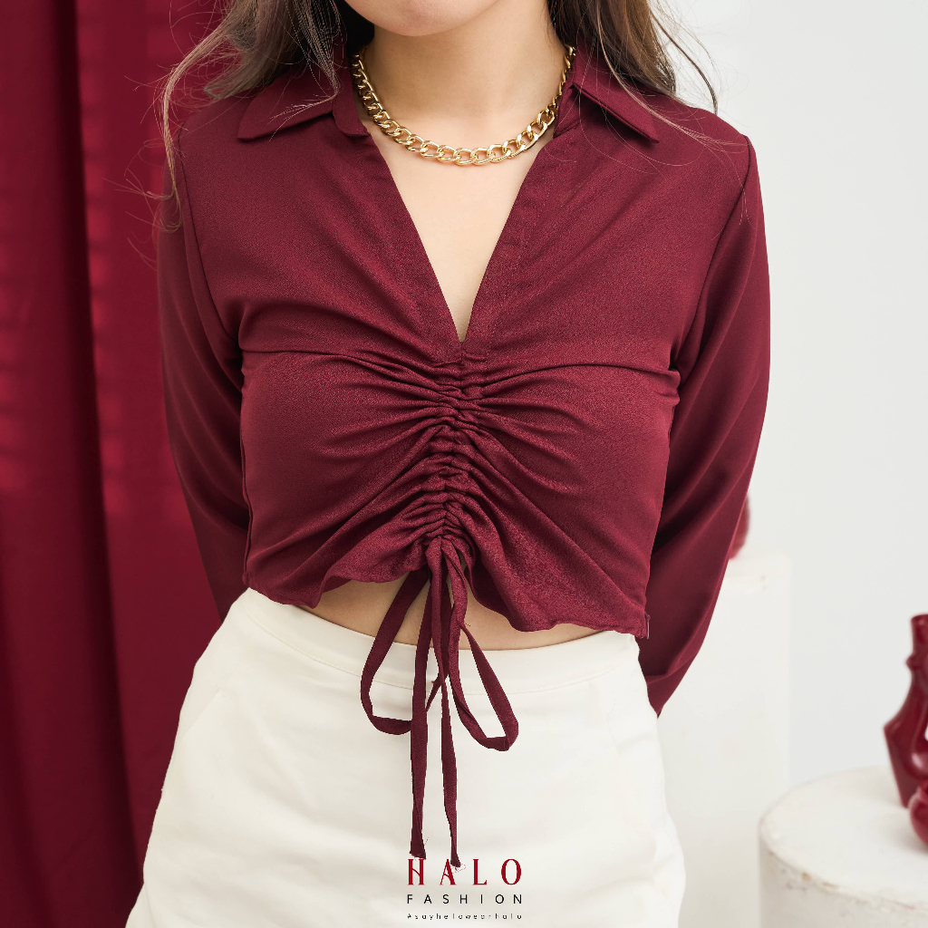 [HaloFashion] Beatrix Sexy Crop Shirt Crop Blouse Basic Top Korean Fashion