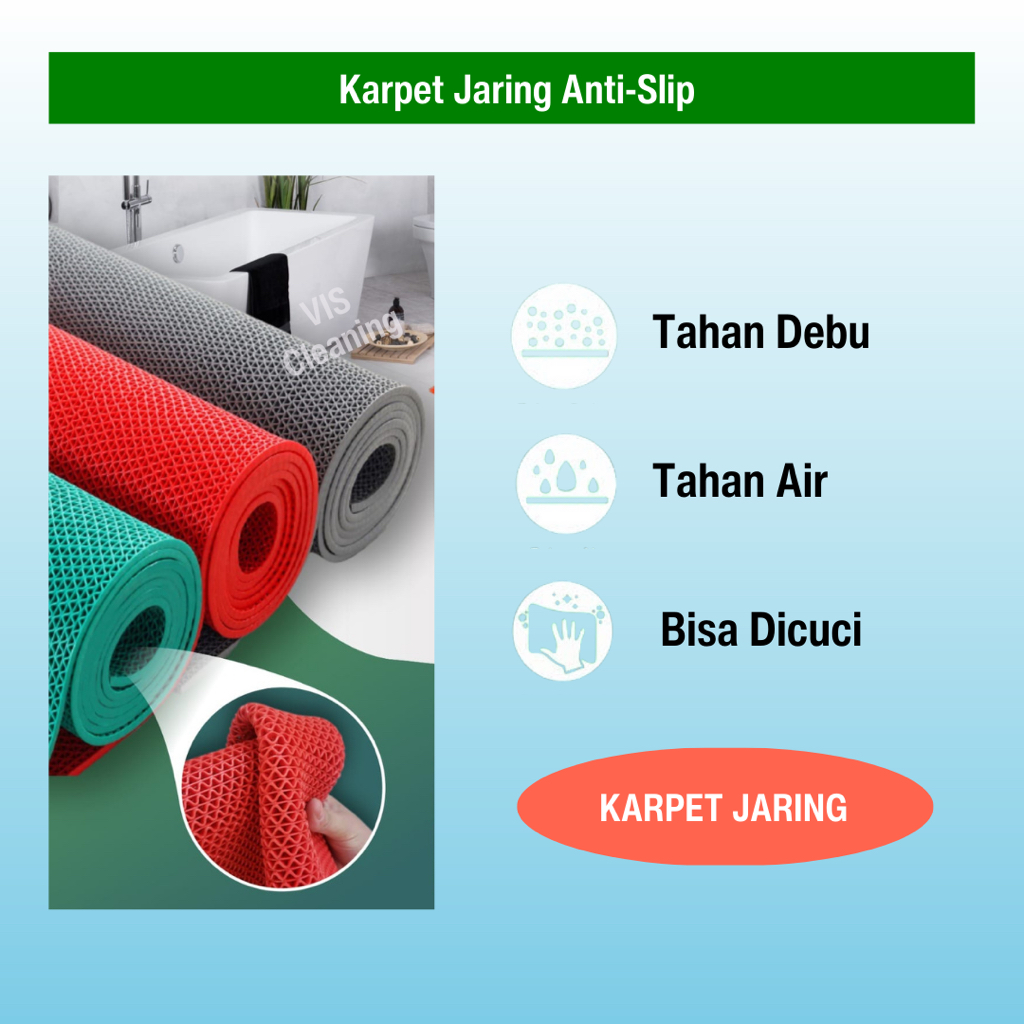 Karpet Jaring Anti - Slip Bahan PVC (Per Roll 15m X 1,2m) Keset Musholla Alas Kolam Renang Kamar Mandi Anti Licin