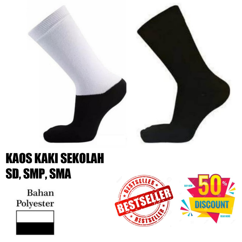 Kaos Kaki Anak Sekolah SD SMP SMA Berkualitas Premium Import Kaus Kaki Polos Hitam Putih Casual Bren