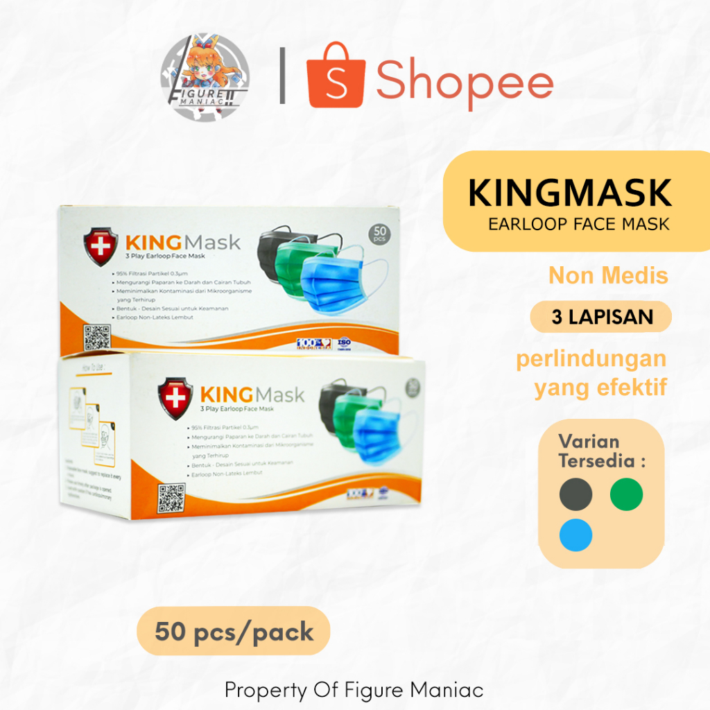 Figure Maniac - Masker Earloop 3 PLY / 3PLY KingMask Kemenkes King Mask Premium Murah