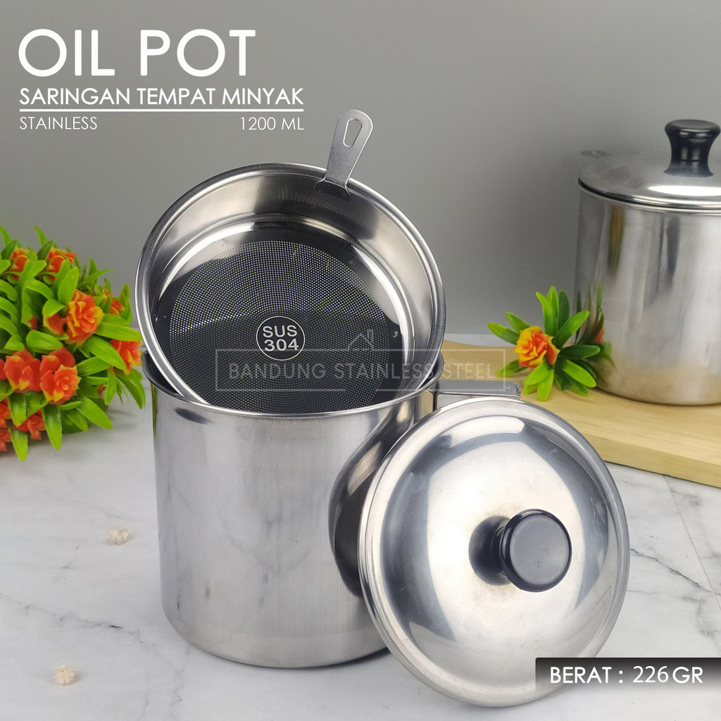 Oil Pot Saringan Tempat Minyak 1200ml Stainless Steel No Drip