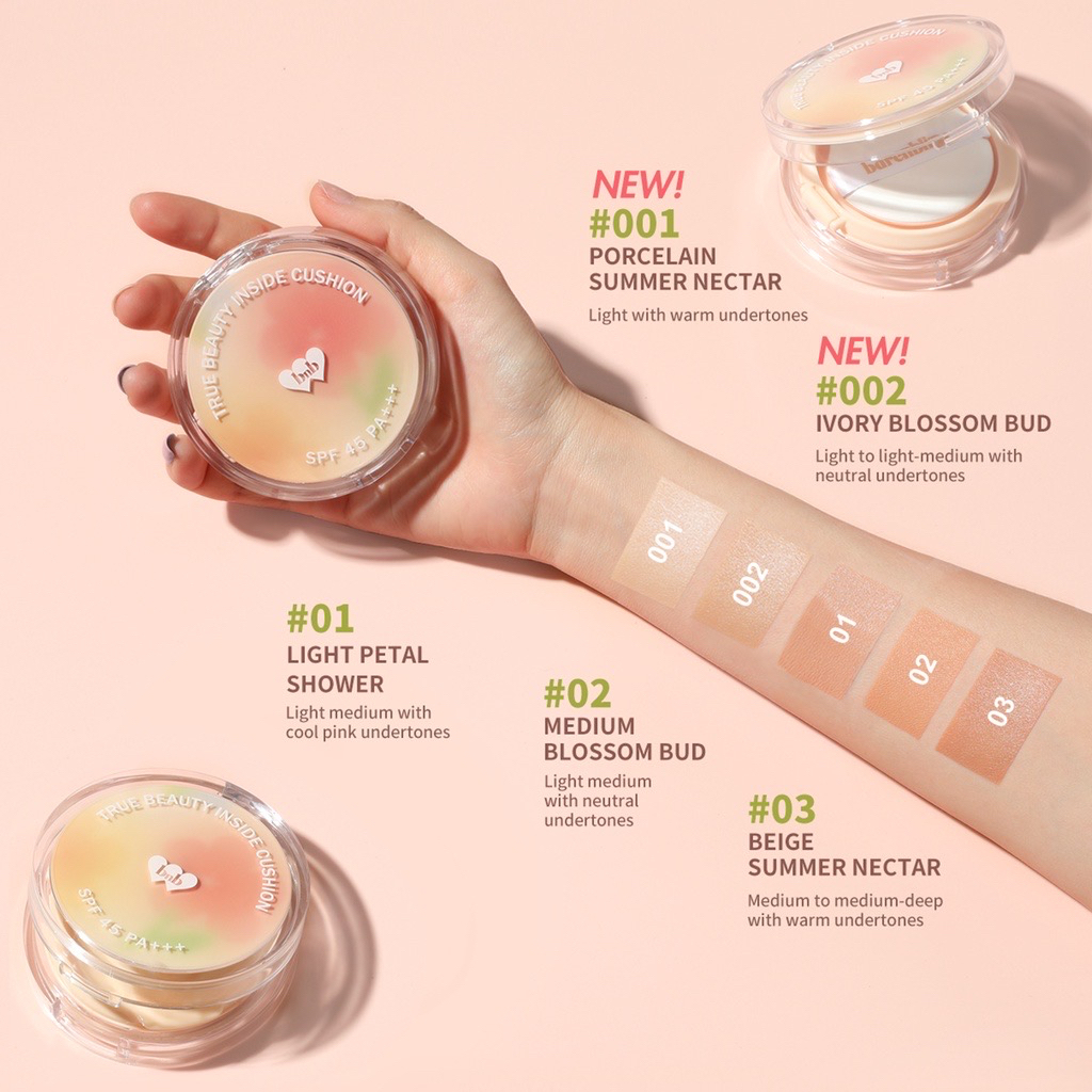 BARENBLISS True Beauty Inside Cushion Korea / Bloomatte Series / 24H Flawless Matte 10g / SPF 45 PA+++ / Full Coverage Non Greasy Non Cakey / 01 Light Petal 02 Medium Blossom 03 Beige Summer / Makeup Foundation Compact Powder Concealer Skin Tint BNB Paket