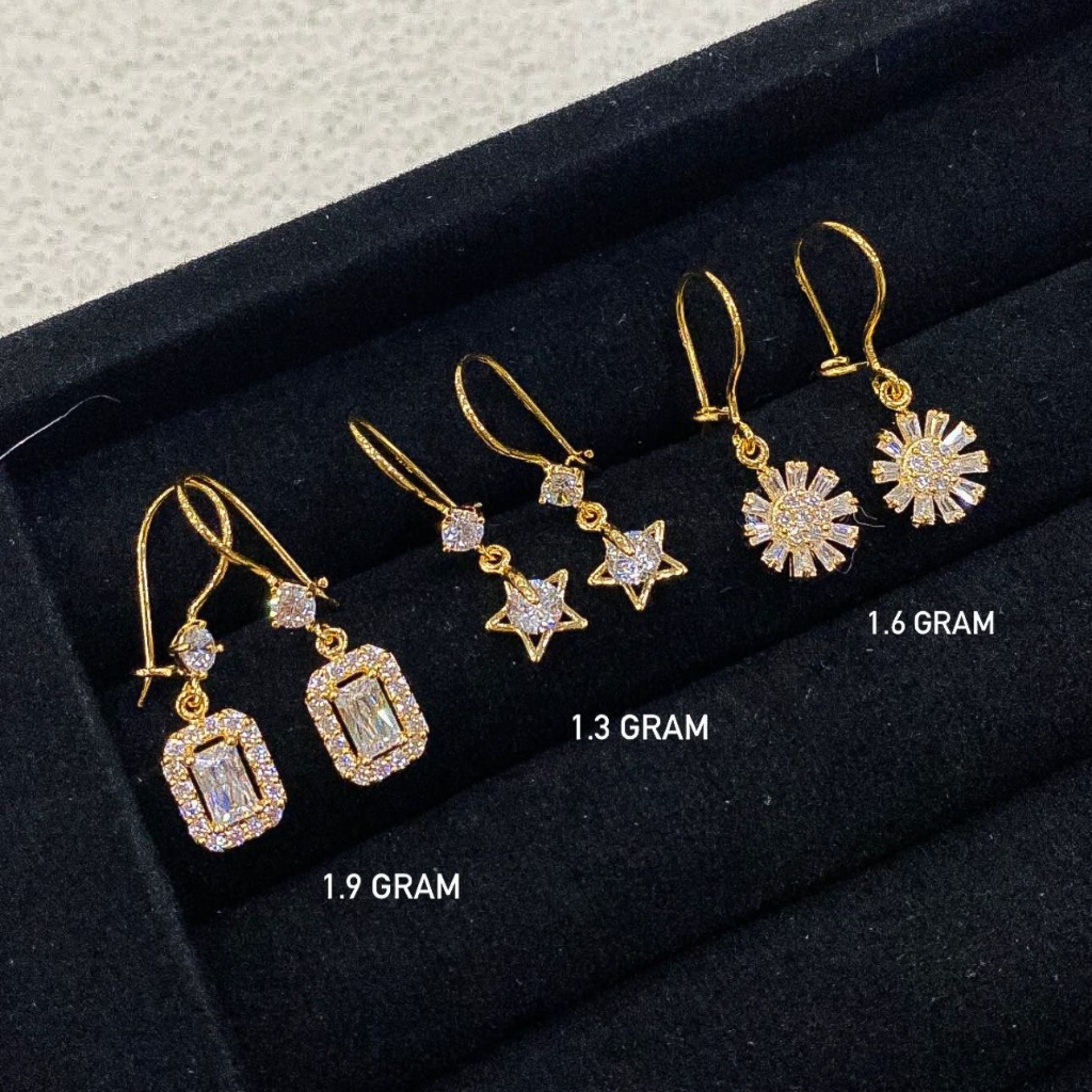 Anting desi anak dan dewasa emas asli kadar 70 16k amero solitaire diamond look bintang bunga giwang kerabu gantung drop