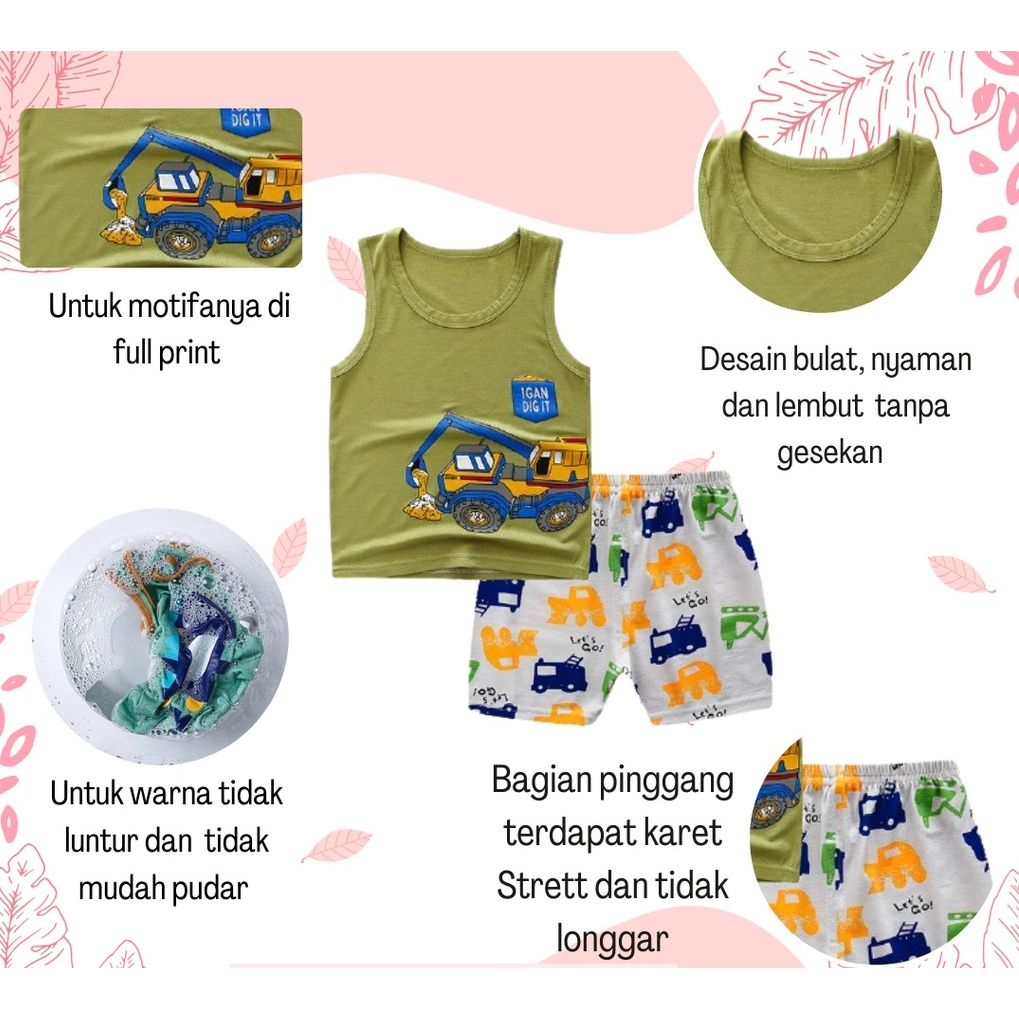 YUU BABY Setelan Anak Singlet IMPORT / Set Kaos + Celana Pendek Anak Cewek Cowok / Stelan Bayi Perempuan / Baju Anak Laki Laki