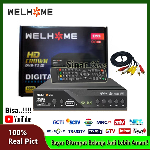 STB WELHOME CROWN DVBT2 PENERIMA SIARAN TELEVISI DIGITAL - SET TOP BOX TV DIGITAL WELHOME CROWN DVBT2
