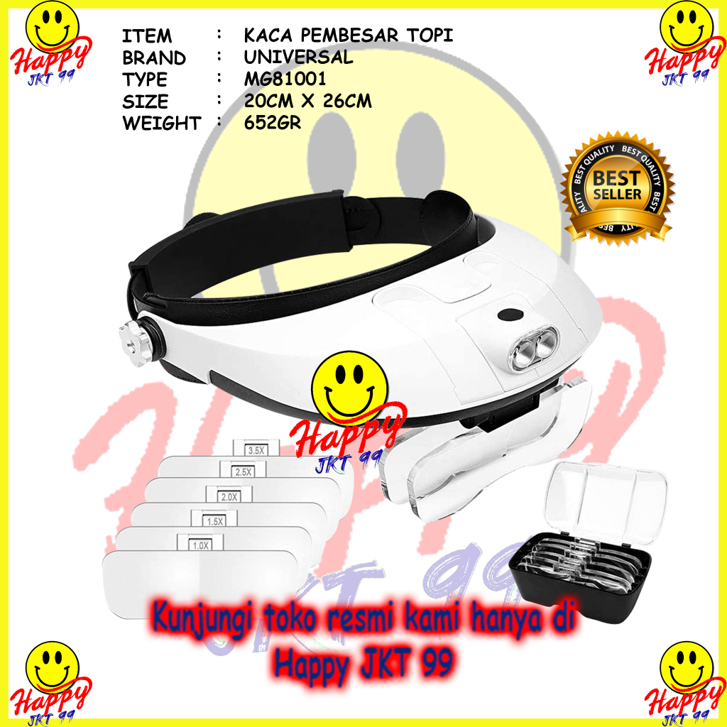 KACA PEMBESAR TOPI REPARASI MG81001 JAM 5X MAGNIFIER LENSA 2 LED ORI