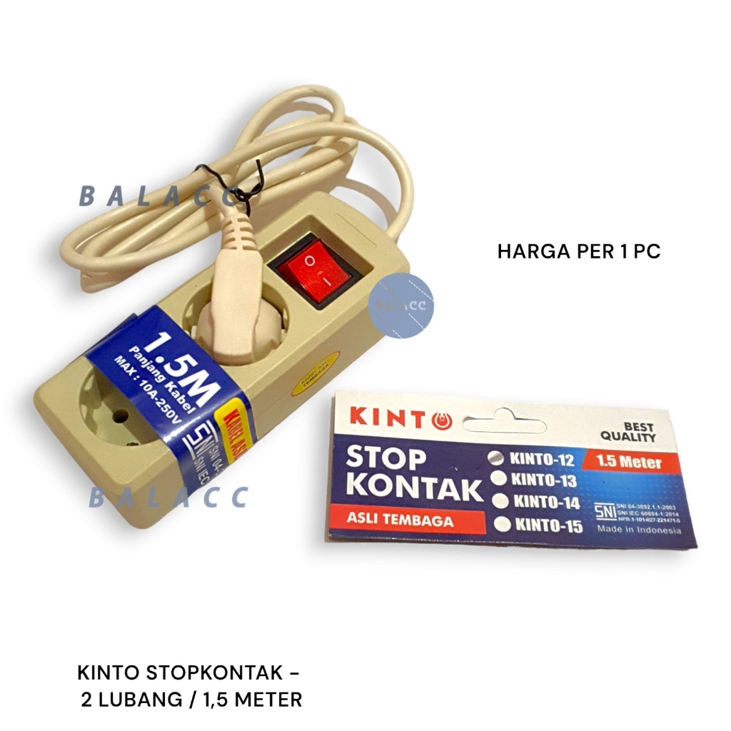 Stop Kontak 2 Lubang 1.5 Meter Kinto Colokan Stopkontak Listrik 2L 1.5m