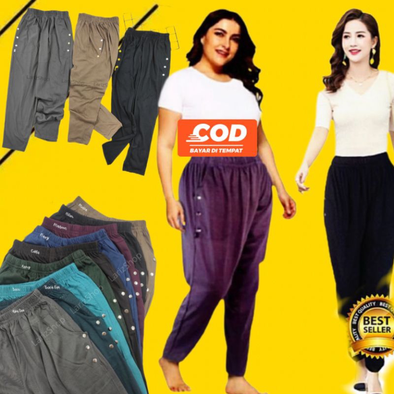 Celana Panjang Wanita Harian Jumbo Rumahan Bahan Kaos Standar Kolor Pinggang Karet