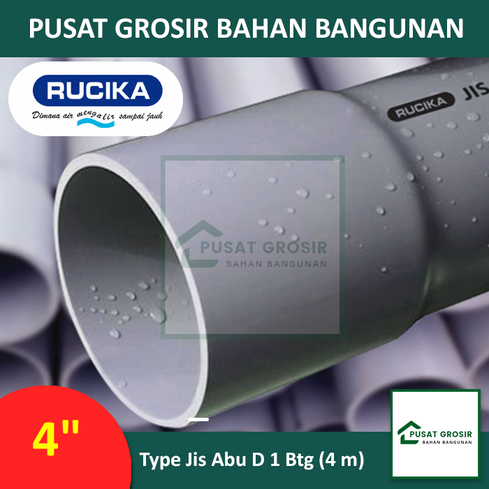 Pipa PVC 4" D Rucika Jis Abu Pipa Wavin 4Inch D Per Batang (4m)