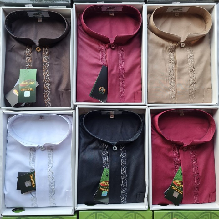 Baju koko Atlas Lengan panjang Bamus Elegant /  Bamus Universal size S M L XL / Baju Muslim Pria