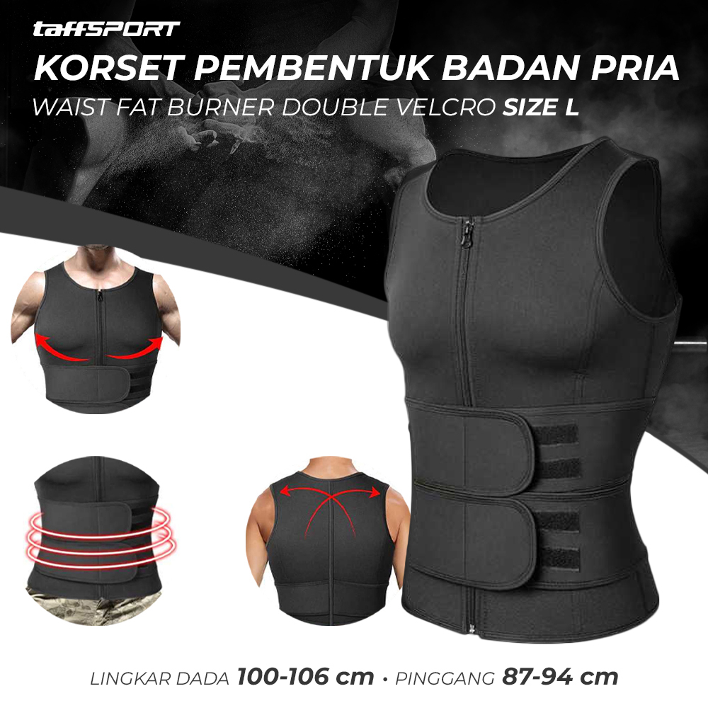 TaffSPORT Korset Pembentuk Badan Pria Waist Fat Burner Double Velcro L - MWL10 - Black