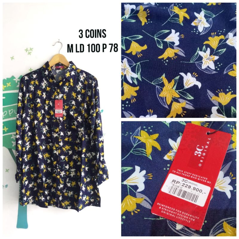 Blus Kemeja Tunik Wanita Remaja Dewasa Three Coins