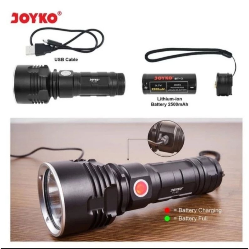 Rechargeable Flashlight 3 Mode Light FL84 / Senter LED Joyko FL 84