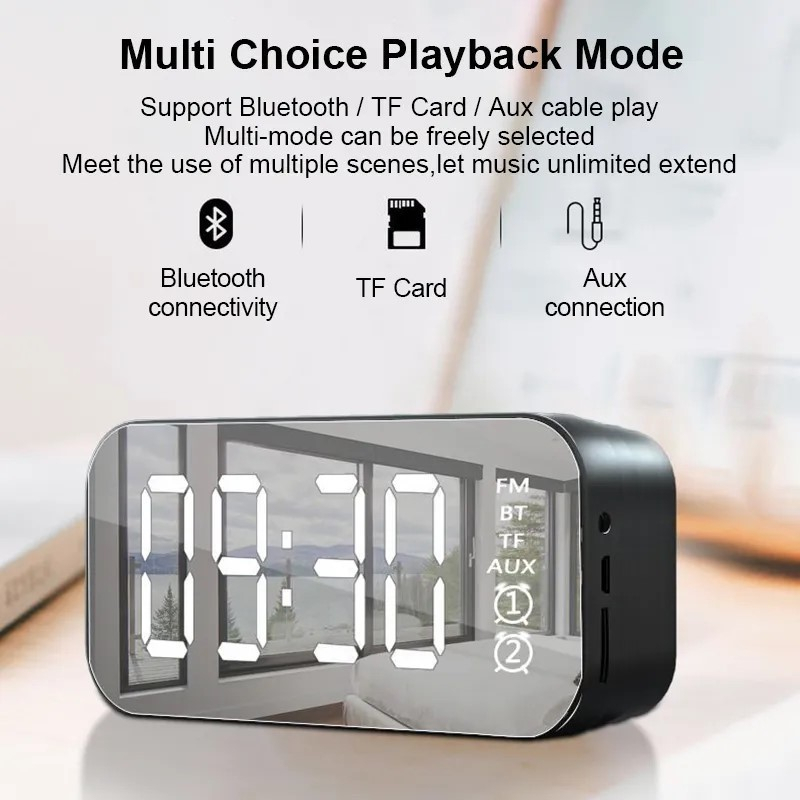 Speaker Bluetooth A18 LED Clock Alarm Mirror Wireless 3D