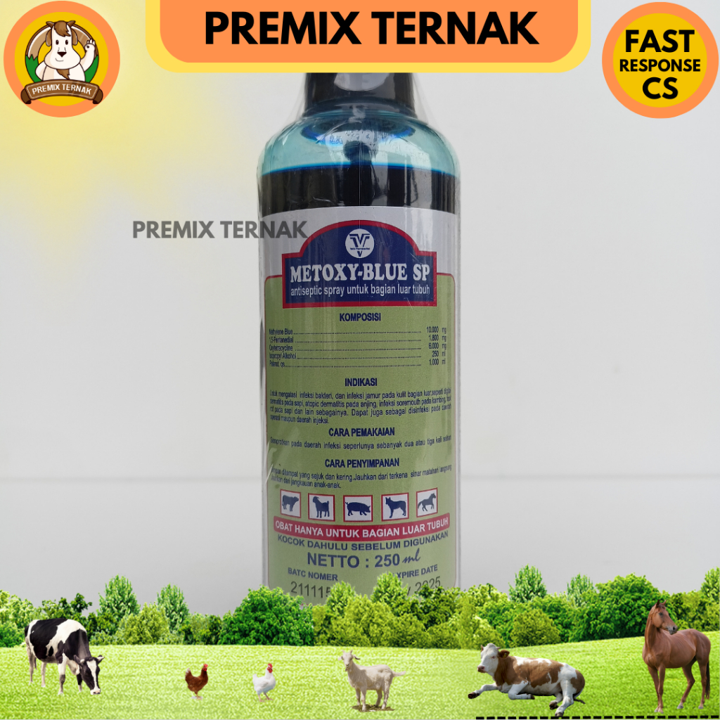 METOXY BLUE 250ml - Obat Luka Hewan Spray - Obat Luka Kulit LSD Sapi