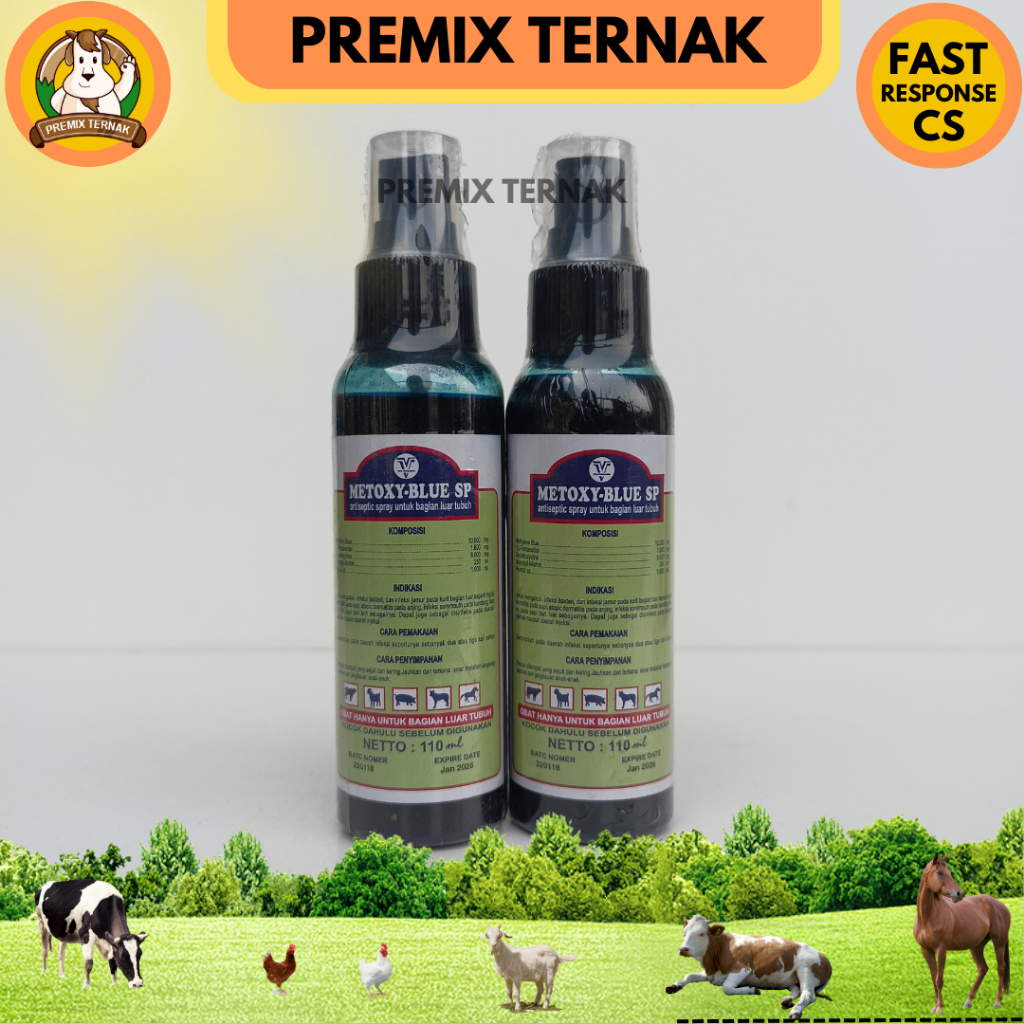 METOXY BLUE 110ml - Obat Luka Hewan Spray - Obat Luka Kulit LSD Sapi