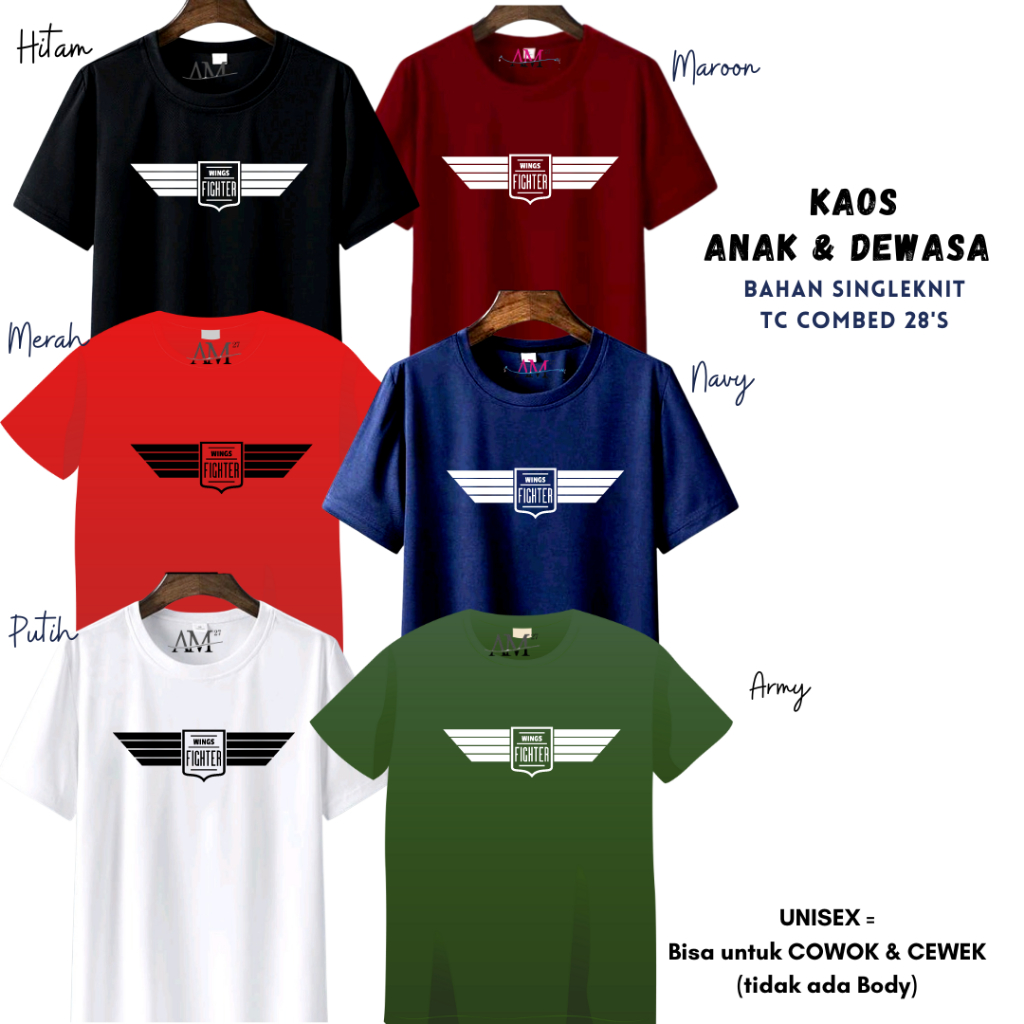 Baju Kaos Anak Cowok 3-12 tahun-Remaja-Dewasa S-7XL-XXXL Jumbo WING FIGHTER