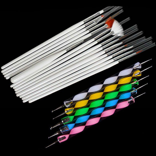 Rhinestone Kuas Kuku Lukis 20 in 1 Nail Art Dotting Tools - X-19 - Multi-Color