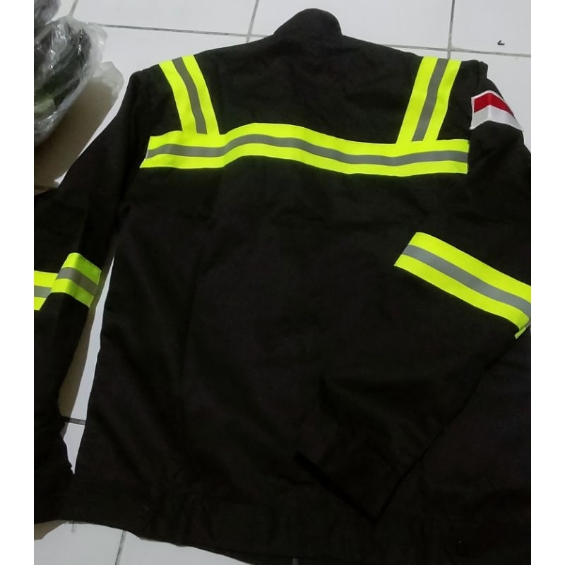 SERAGAM SAFETY HITAM RESLETING SCOTLIGT LEBAR 5CM HIJAU
