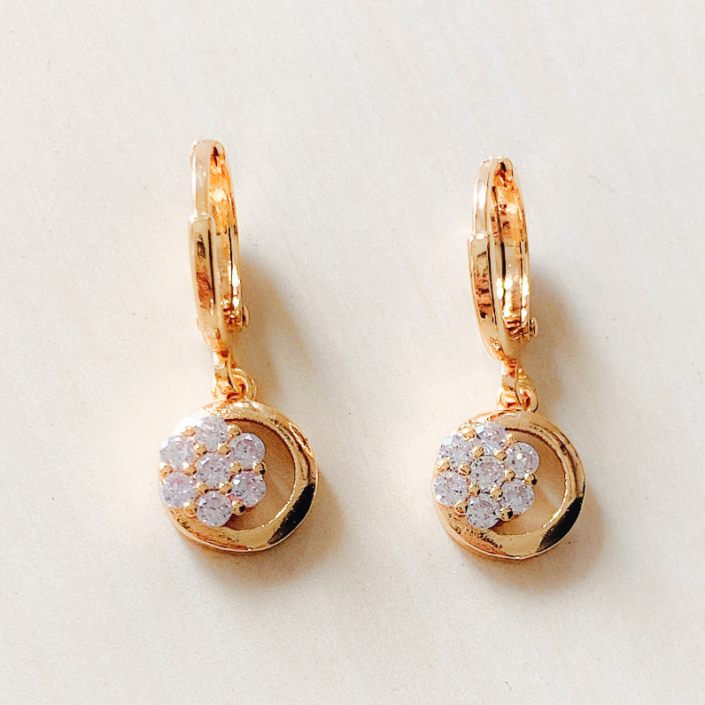 Anting Wanita Bunga Roda Zirconia Gold