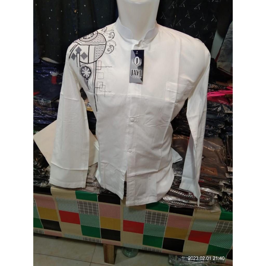 BAJU KOKO PUTIH POLOS/KOKO DEWASA PUTIH BORDIR MURAH COD