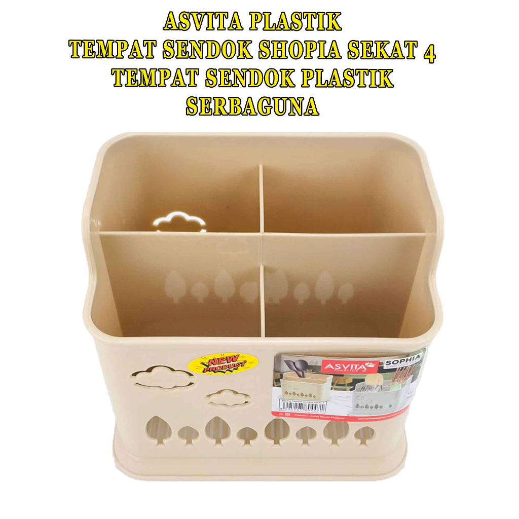 Tempat Sendok Shopia Sekat 4* ASVITA Plastik* Tempat Sendok Plastik