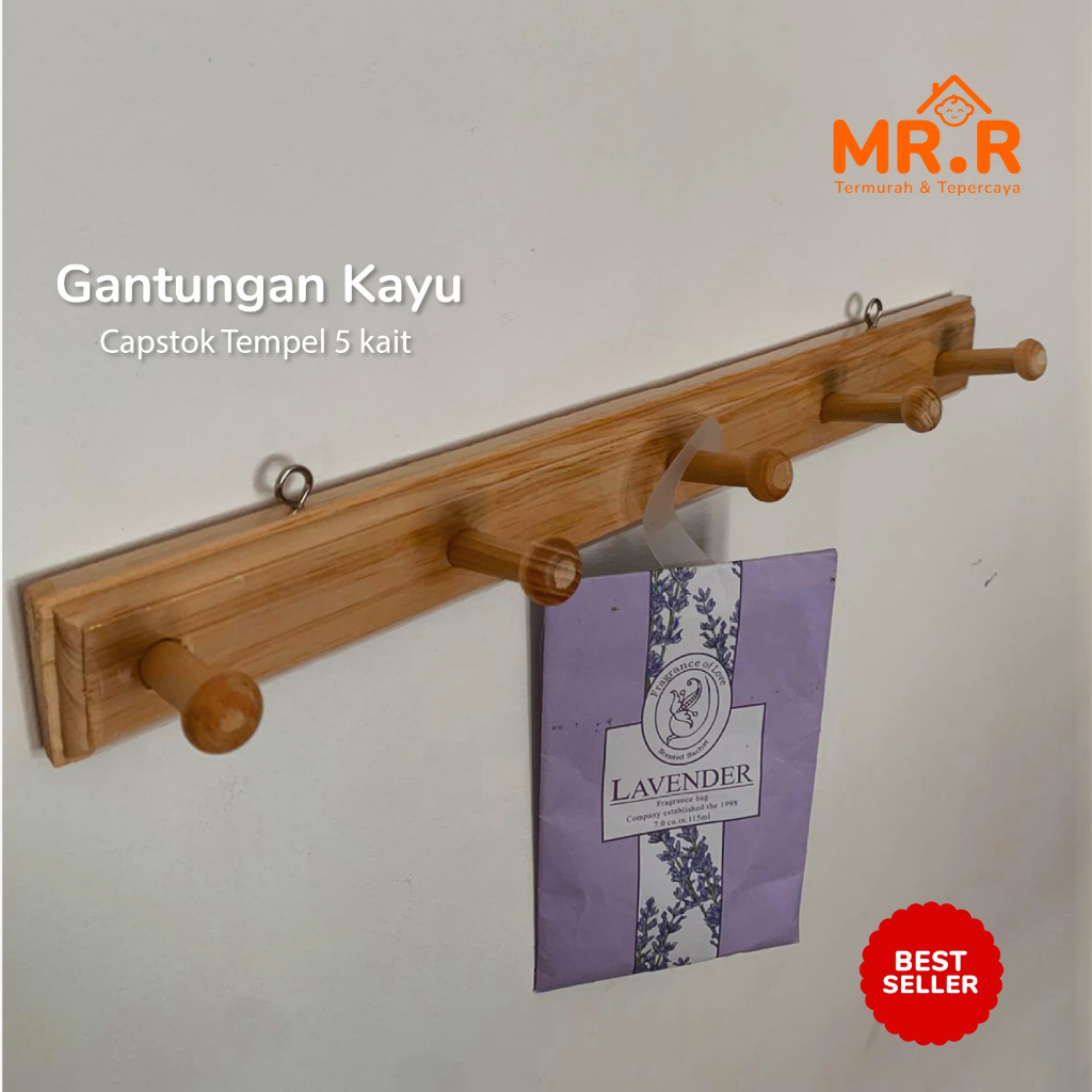 Hanger Dinding Tembok Kuat Multifungsi Kapstok Kayu Gantungan Baju Gantungan Hook Cantolan Serbaguna Dengan 5 Pengait