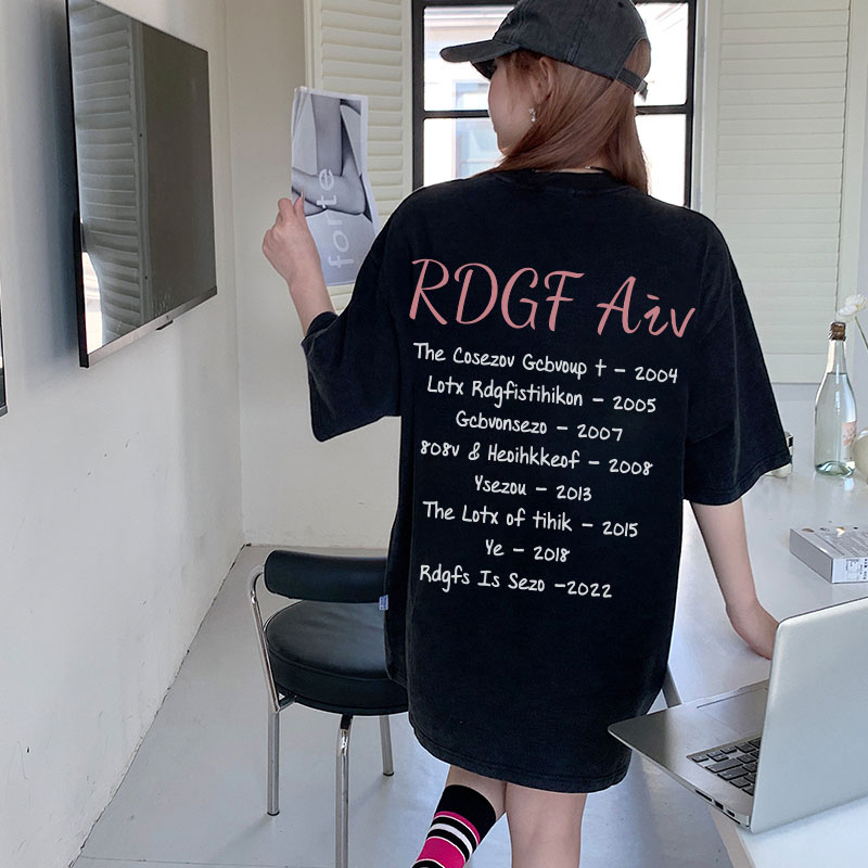 Print Washed T-shirt Kaos Lengan Pendek Oversize Hitam Retro Pink Shut Down Korean Style Atasan Wanita