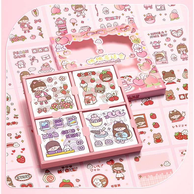 ASLI Sticker MOMO 1 Box 100 Lembar Motif Kartun Lucu Sticker Box 100 Pcs Viral Korea