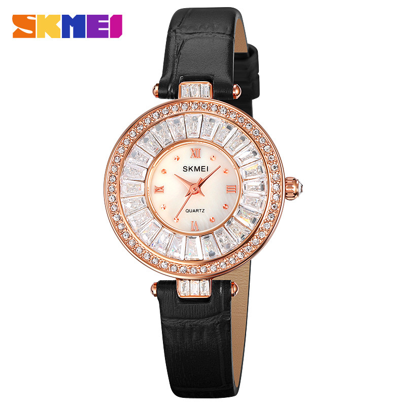 SKMEI 2009 Jam Tangan Wanita Analog Tali Kulit Diamond Case WATCHKITE WKOS