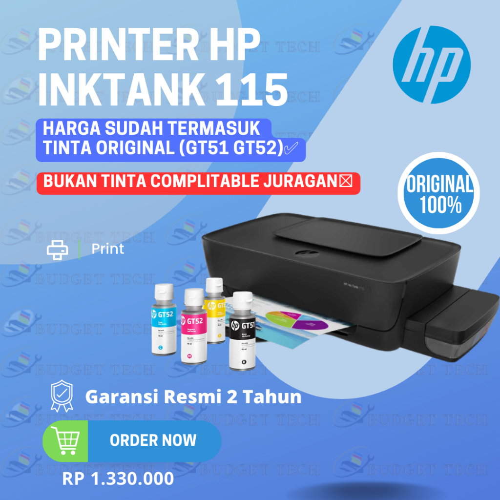 Printer HP Ink Tank 115 HP 115  - Harga sudah termasuk Original Ink ( Tinta GT51 GT52)  bukan tinta complitable