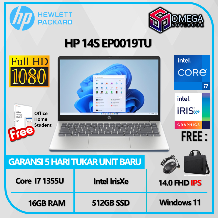 HP 14s EP0018TU I7 1355U 16Gb 512ssd Windows 11+ OHS 14.0 FHD IPS