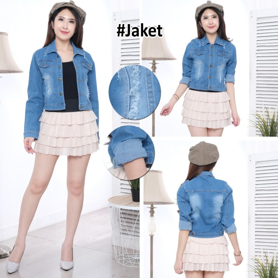 [Jaket LaLa RO]Jaket wanita stret Dark AND Soft Blue