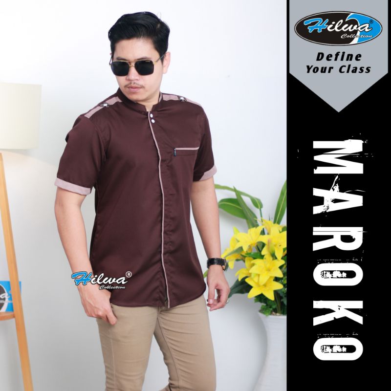 Kemeja Koko Dewasa Lengan Pendek Kombinasi Batik Ukuran S M L XL XXL XXXL Jumbo Hilwa Collection Mot