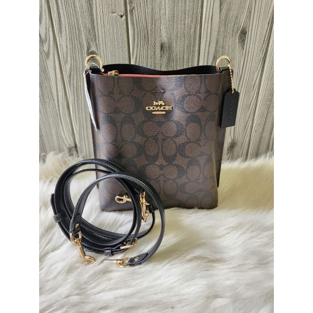 Tas Branded ori CA582 Signature Mollie 22 Bucket Bag Brown Black