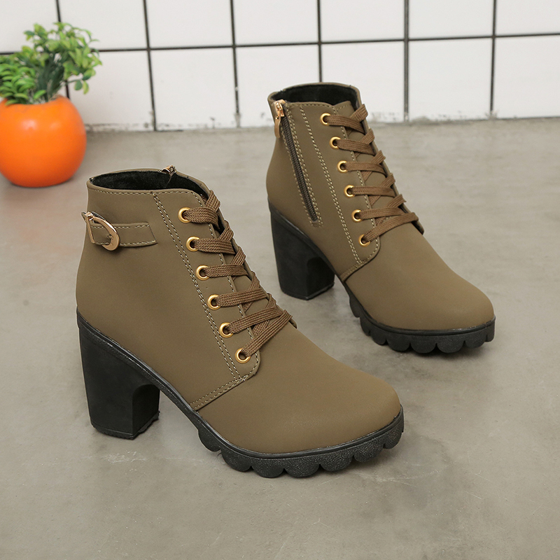 Korean Boots Laces Zipper Ankle Heels Wanita 5397 (36 - 40)