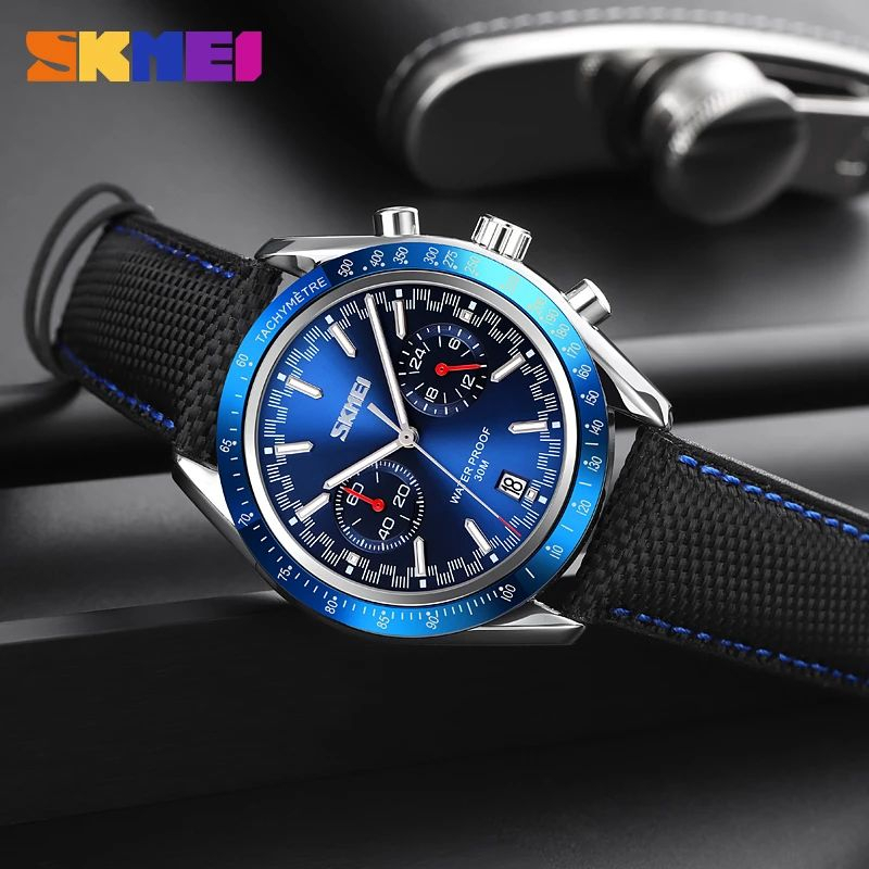 SKMEI 9292 Jam Tangan Pria Analog Chrono Tali PU Leather WATCHKITE WKOS