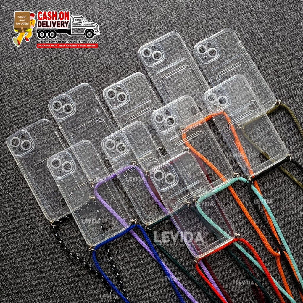 Redmi 14C Redmi 13 4GRedmi 12C Card Case Bening Slot Kartu Case Tali Lanyard Redmi 14C Redmi 13 4G R
