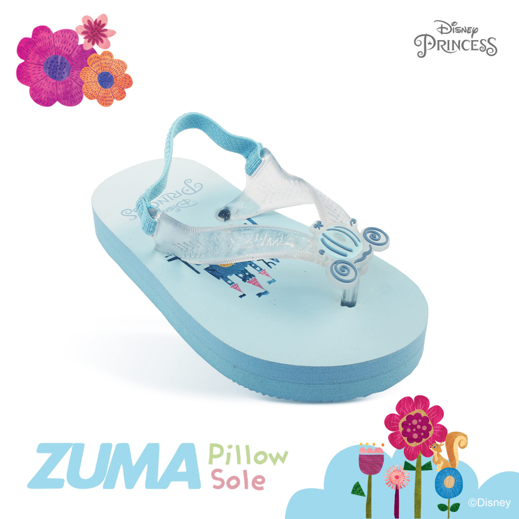 Zuma Baby x Disney Princess Cinderella Blue, Sandal Jepit Bayi Karet Tali Belakang, Biru Muda