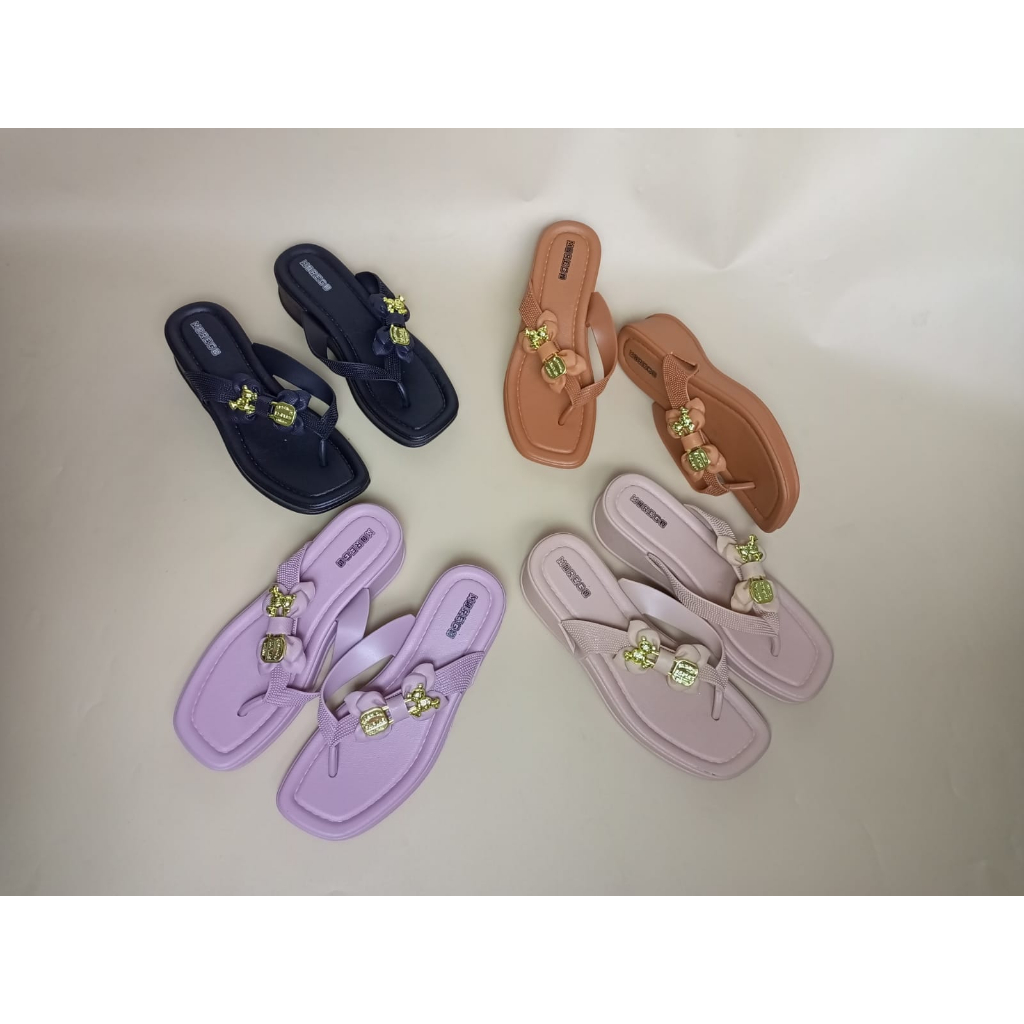 Sandal Jepit Wanita Bahan Karet Pcu Elastis Non Slip Pita Cantik Import