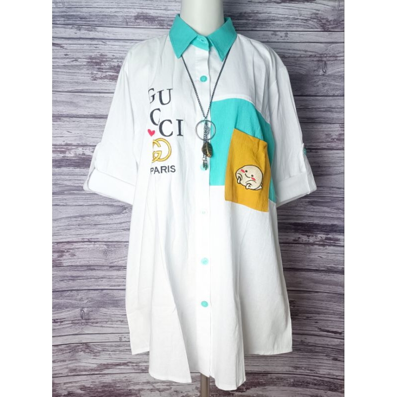 Tunik Kemeja Katun Linen Import Pentol Bordir - Tunik Putih