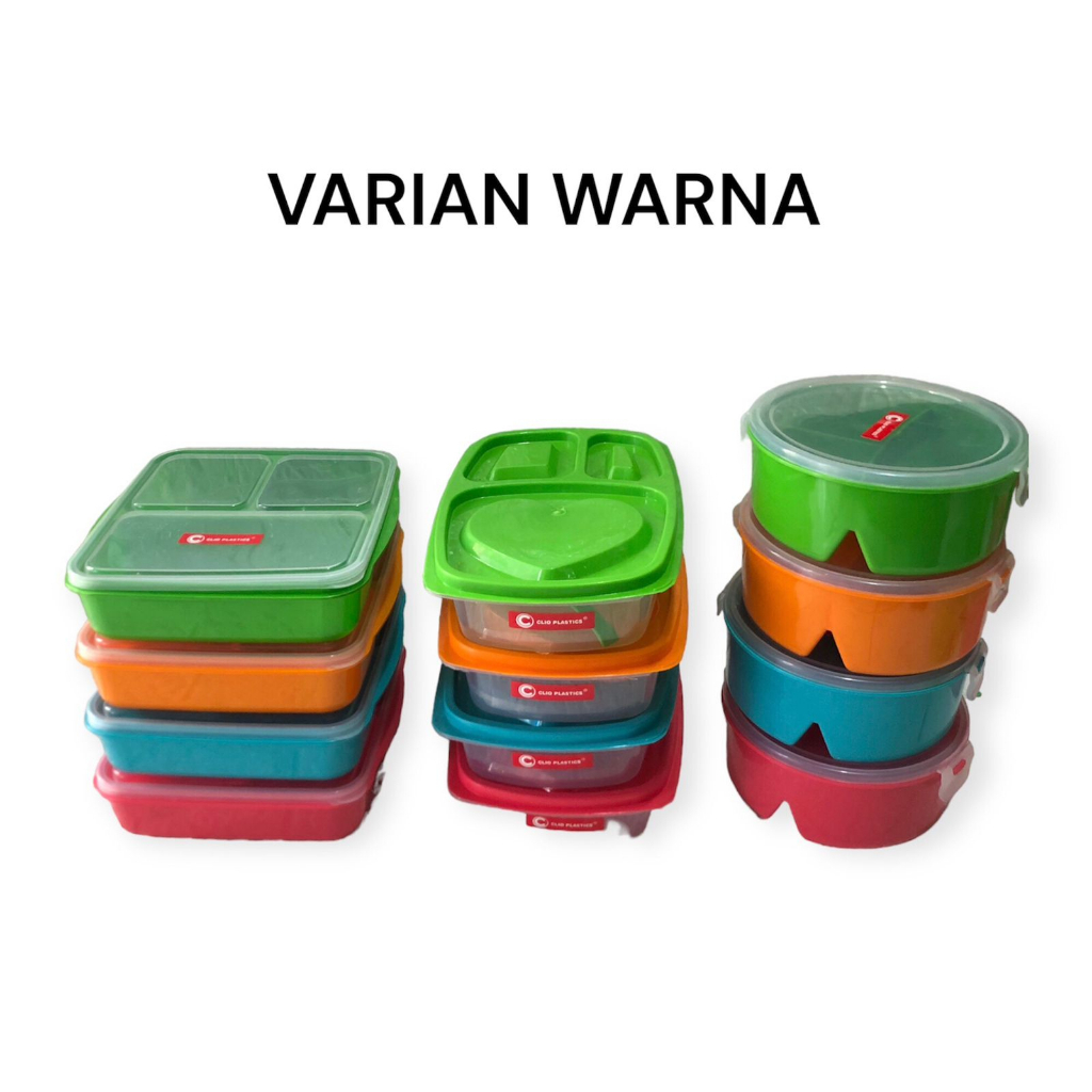 TEMPAT MAKAN / LUNCH BOX MODEL  3 SEKAT + SENDOK - VARIAN 3 BENTUK  - CLIO PLASTICS - FOOD GRADE