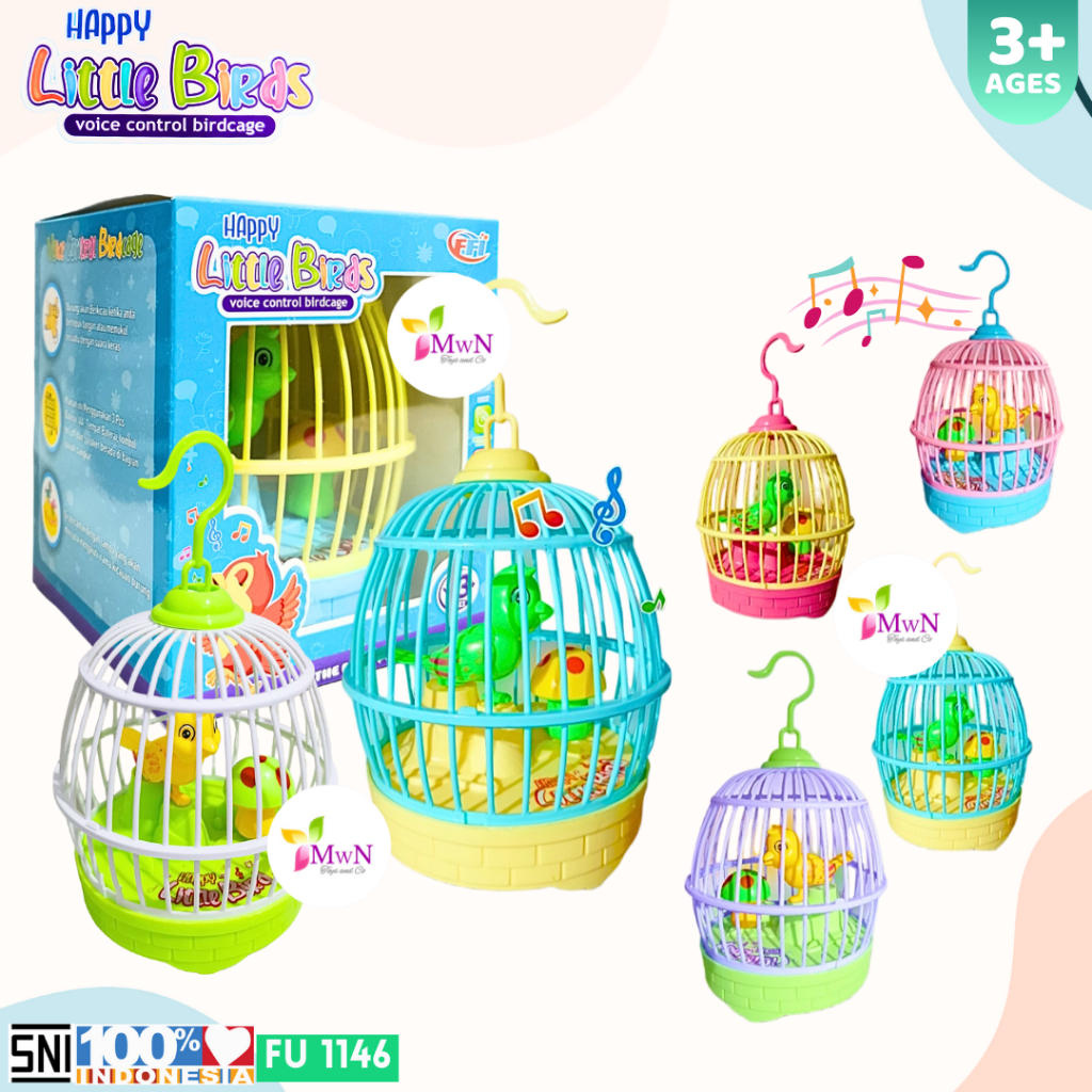 MWN Mainan Happy Bird Burung Voice Control Birdcage No.FU1146