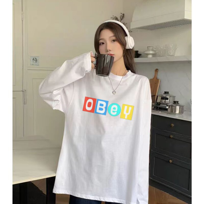 Kaos Import Wanita Katun Printed Lengan Panjang Casual Top Kekinian