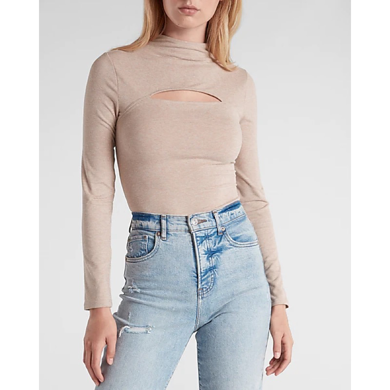 express Body Contour Cozy Mock Neck Cutout Bodysuit