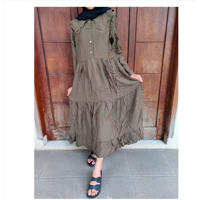 Midi Dress Rayon Twill Kerah Lucu Muslim Korean Style Rayon Twill Premium Polos FELIOR