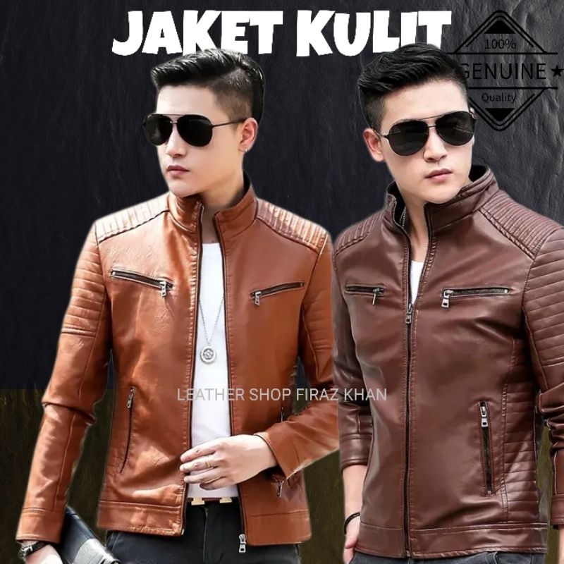 Jaket Semi Kulit Pria BLACK-TAN 90% Mirip Kulit Asli #1 QUALITY