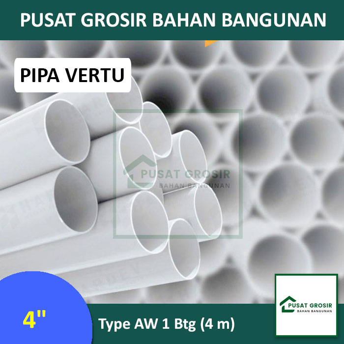 Pipa PVC 4" AW Merek Vertu Pipa Paralon 4inch AW Per Btg (3.9 m)